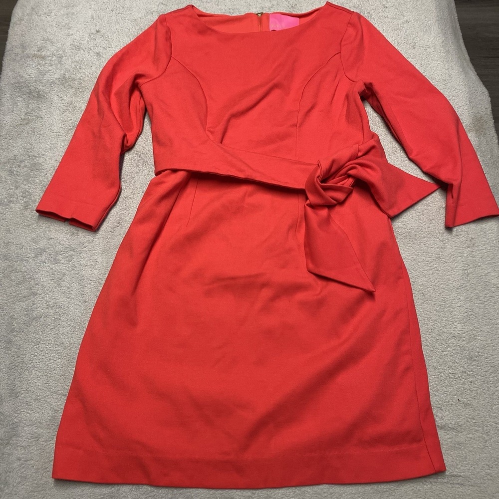 Lilly Pulitzer Leighton Straight Fit Dress Small Red Tie Waist Stretch Lined